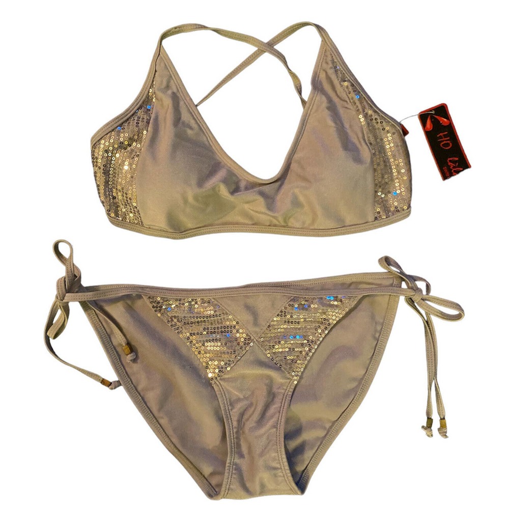 Ho Lala Silver With Sequins Sporty Halter Bikini Women’s